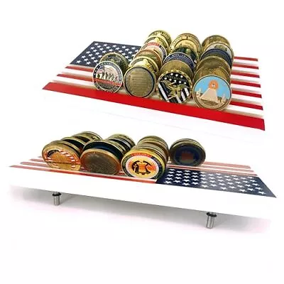 U.S. Flag Challenge Coin Display Holder 6 Rows Military Coin Stand Case Holds  • $34.92