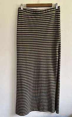 Billabong Women's High-Slit Striped Cotton Jersey Maxi Skirt Black/Olive Size L • $14.95