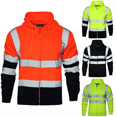 £18.95 • Buy Hi Viz Vis Hoodie High Visibility Workwear Full Zip Sweatshirt Reflective Jacket