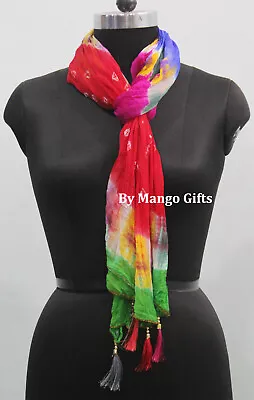 Handmade Tie-Dye Cotton Scarves Stole Dupatta Multi Coloured Women Scarf 2 Pcs • $20