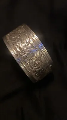 Rare Vintage Cuff Engraved Chinese Dragon Bracelet Women • $55