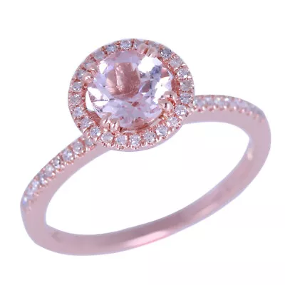 Round Engagement Ring Pave Pink Morganite Natural SI/H Diamonds 10K Rose Gold • $360