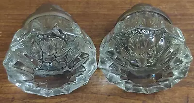 Vintage 12 Point Crystal Glass 2  Door Knob Brass Matching Pair Set • $10.99