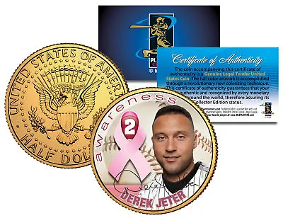 $8.95 • Buy Breast Cancer Awareness DEREK JETER Kennedy JFK Half Dollar 24K Gold Plated Coin