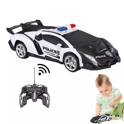 Remote Control Car Transforming RC Car Gift Police Car Toy With Flashing Light • $9.90