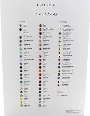 £80.83 • Buy PRECIOSA Official Chaton MAXIMA Round Stones Crystals Color Chart