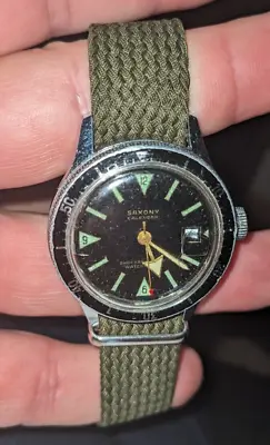 Saxony Calendar Swiss Vintage Diver Style Watch Hand Wind 70's • $160