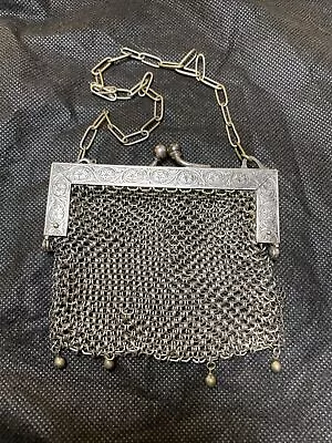 Antique German Silver Chainmail Mesh Handbag Coin Purse 4” X 3 1/2” • $15