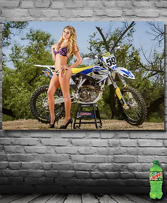 $25.99 • Buy Motocross Dirt Bike Motorcycle Model Yamaha Kawasaki Art Poster Banner USA