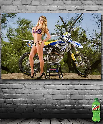 Motocross Dirt Bike Motorcycle Model Yamaha Kawasaki Art Poster Banner USA • £28.49