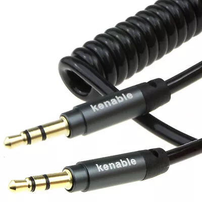 PRO 22AWG COILED 3.5mm Stereo Jack Cable Phone/AUX/Headphone Leads 1m/2m • £3.05