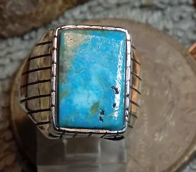 New Mens Ring Sterling Silver Kingman Turquoise Navajo Trevor Jack Size 9 • $112.77