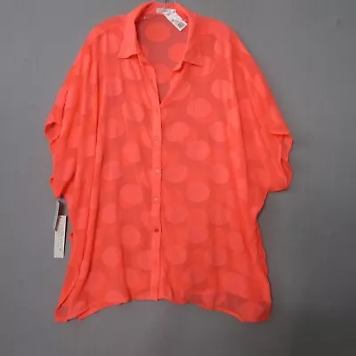 La Blanca Top Swim Cover Up Women NWT $98 Orange Sheer Button Relaxed Fit Resort • $31.49