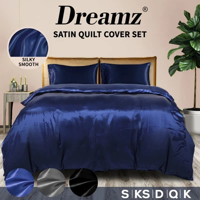 $35.99 • Buy DreamZ Silky Satin Quilt Cover Set Bedspread Doona Pillowcases Summer All Size