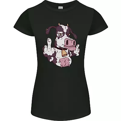 Funny Offensive Rude Cow Finger Flip Womens Petite Cut T-Shirt • £9.99