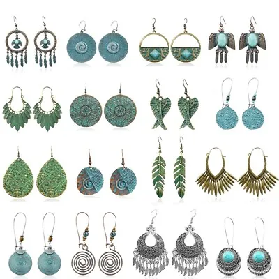£4.99 • Buy Tribal Ethnic Earrings - Boho Native American Turquoise Vintage Indian Hoops