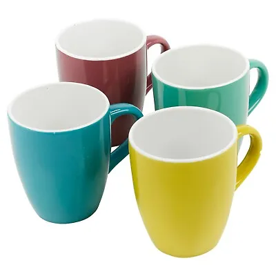 340ml Set Of 4 Assorted Colour Porcelain Stoneware Tea Coffee Drinking Mugs Cups • £11.99