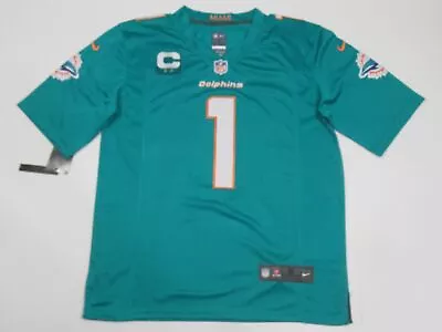 $69.99 • Buy Tua Tagovailoa #1 Miami Dolphins 2 Star Captain Patch 2023-24 Season Jersey Aqua
