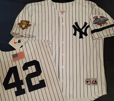 1820 Majestic 2001 World Series New York Yankees MARIANO RIVERA Sewn JERSEY WHT • $124.99