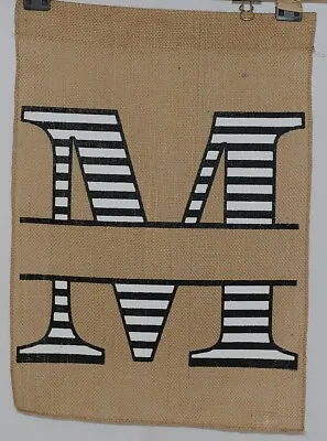 Kate Winston Brand Brown Burlap Monogram Black White M Garden Flag • $14.99