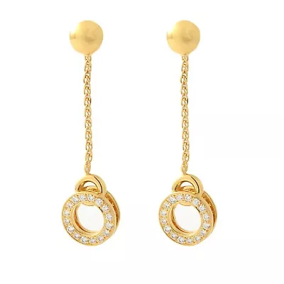MOVADO 18K Yellow Gold Diamond Dangle Earrings Chain W/Diamond Circle • $1550