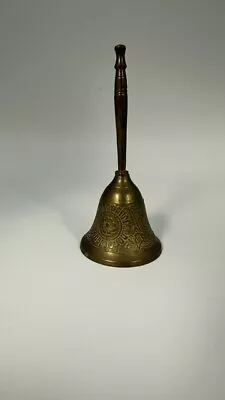 Vintage Solid Brass Beautifully Etched Design Bell. 6 1/2 Tall Bottom 3  Diam. • $17.99