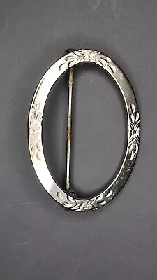 Vintage Sterling Silver Open Oval Flower Etched Brooch Pin 1½  • $5.99