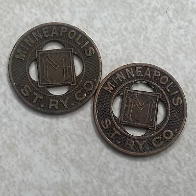 Pair Minneapolis MN ST RY Co Bus Street Car Good 1 Fare Transit Token Lot T389 • $4.99