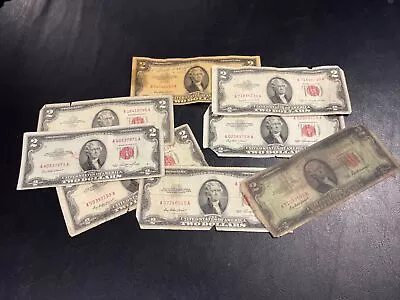 1953 Two Dollar Bills • Damaged Cull Two Dollar ($2) Red Seal Notes • 1 Bill • $3.74