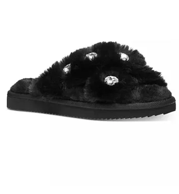 Women MK Michael Kors Lala Slipper Faux Fur Rhinestone Black • $39.99