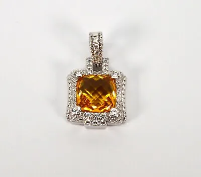 Judith Ripka Sterling Silver Statement Square Citrine W Diamonique Pendant • $175