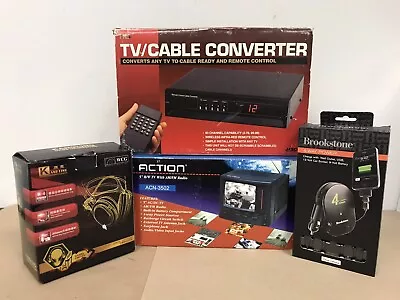 Vintage Portable TV Gadget Lot B/W TV Radio Cable Converter Charger Headphones • $40