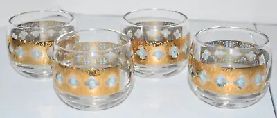 Vintage Culver Seville Roly Poly Cocktail Glasses Set Of 4 Gold Turquoise • $60