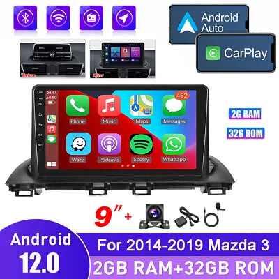 Android 12 For 2014-2019 Mazda 3 Car Radio Apple Carplay Stereo GPS WIFI 2+32G • $157.17