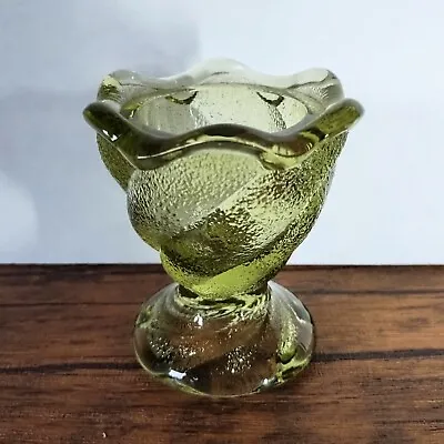 Vintage - 3  Green Glass Egg Cup Candle Or Toothpick Holder. Textured & Twisted • $14.99