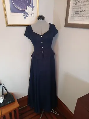 Vintage Navy Blue Gown Size 8 A Line 90s Does 40s New Look Dress  • $55