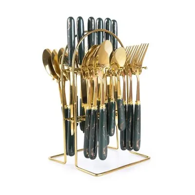 Stainless Steel Cutlery Set Of 24 With Spoons Forks & Knives With Stand Marble • $227.69