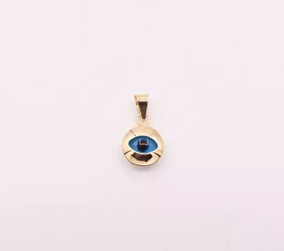 $44.79 • Buy 3D Ocean Blue Evil Eye Good Luck Round Charm Pendant Real 14K Yellow Gold