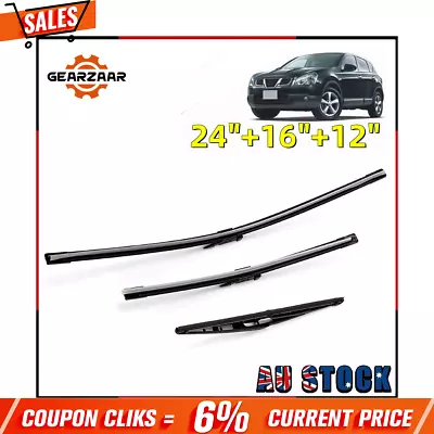 3pcs Front Rear Windscreen Wiper Blades For Nissan Dualis +2 J10 JJ10 2006-2013* • $15.99