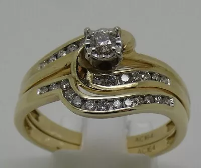 SOLID 9CT YELLOW GOLD DIAMOND ENGAGEMENT & WEDDING 2 X RING SET - SIZE U1/2 • $954