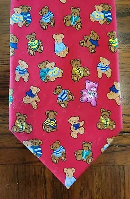 Alynn Teddy Bears Silk Tie Necktie Red   32 Masonic Learning Center For Children • $9.99