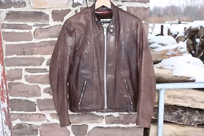 $350 • Buy Schott Sportswear Cafe Racer Brown Leather Jacket USA Motorcycle Biker 38 Liner