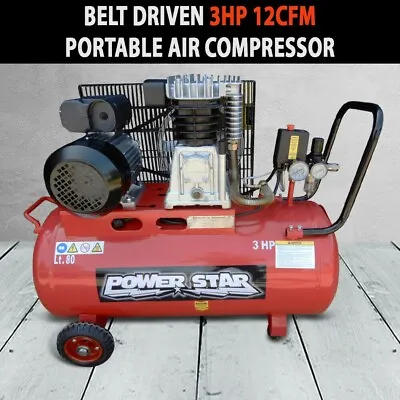 New Belt Driven 3hp 12cfm Air Compressor Portable 300l/min 80lt Tank • $570