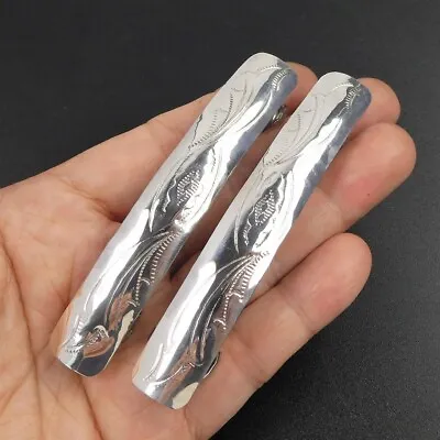 Set Of 2 Native American Shiny Sterling Silver 3  Long Hair Clip Barrettes • $38