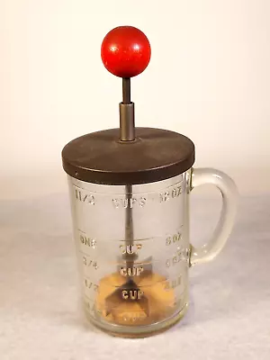 Vintage Pamco 1 1/2 Cup Glass Measuring Cup Food Nut Chopper Red Wood Knob • $14.88