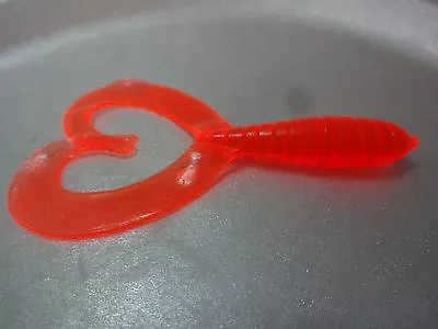 Soft Plastic 3 1/4  Clear Florescent Orange Twin Curl Tail Grub Fish Bait USA  • $7.50