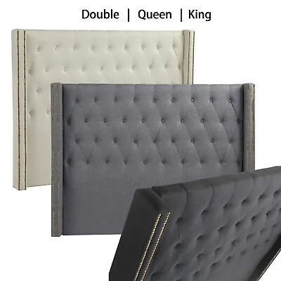 $216.99 • Buy Double Queen King Size Bed Head Headboard Bedhead Fabric Frame Base Black Cream