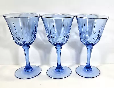 Set Of 3 Vintage Fostoria Avon Crystal American Blue Pattern Water Wine Goblets • $20