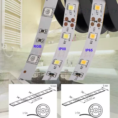 12V 5M Meter LED Strip RGB Warm Neutral Cool White Kitchen 5050 2835 8mm 10mm  • £17.75