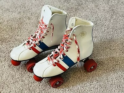 Vintage Official Roller Derby Skates Red White Red Urethane Wheels Size 4 • $45